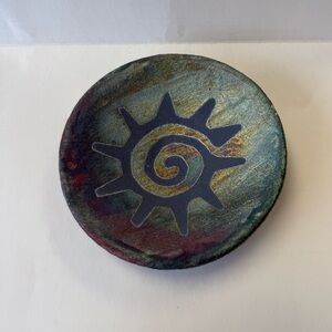 Jeremy Diller Raku Pottery Spiral Sun Iridescent Trinket Tray Wall Hanging